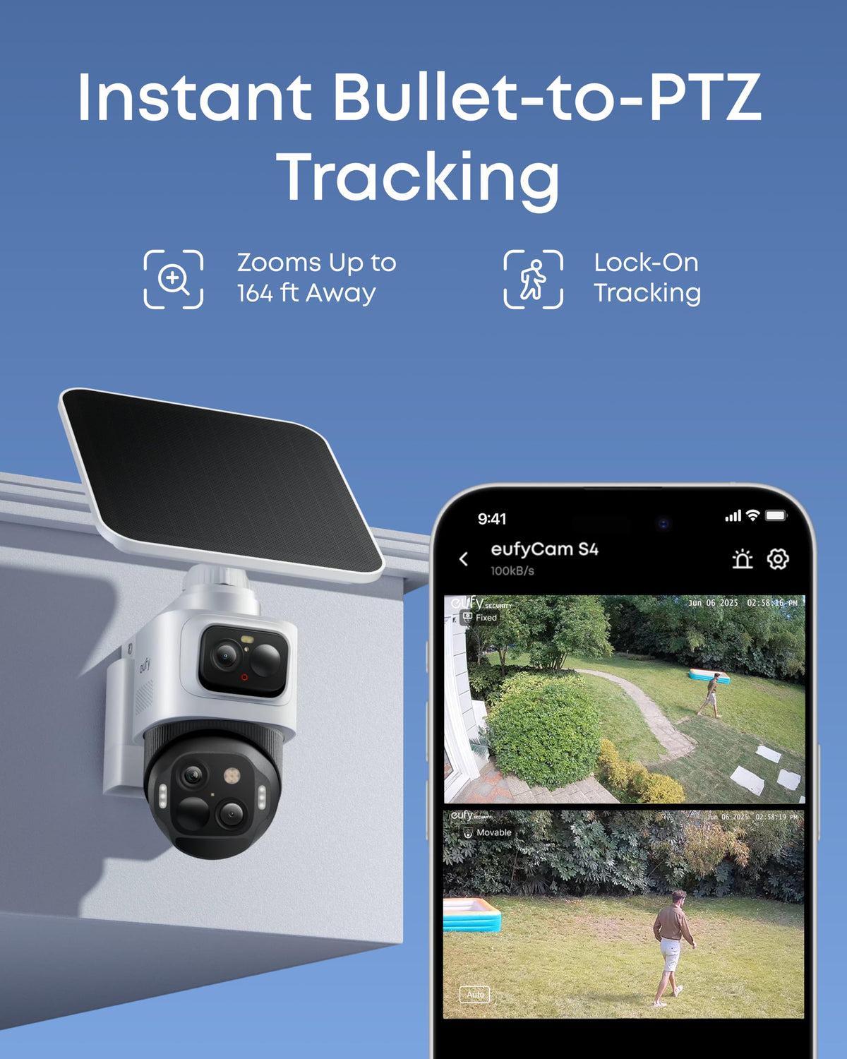 4K Solar 3-Lens PTZ Security Camera 4-Cam Kit W29102