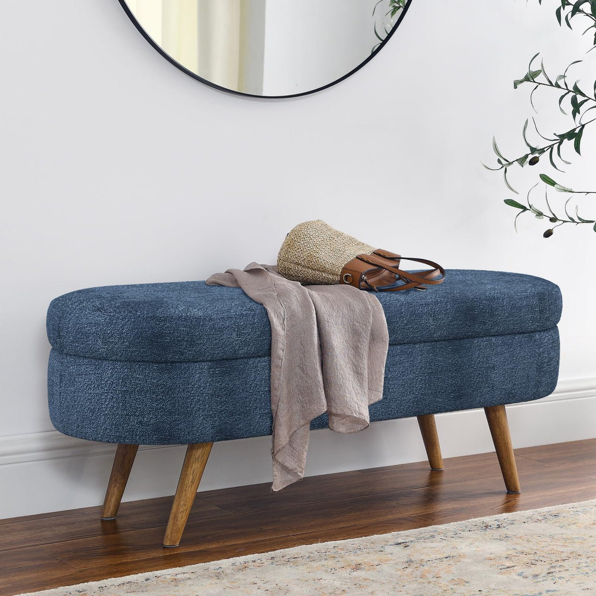 Oval Storage Bench with Rubber Wood Legs D167554