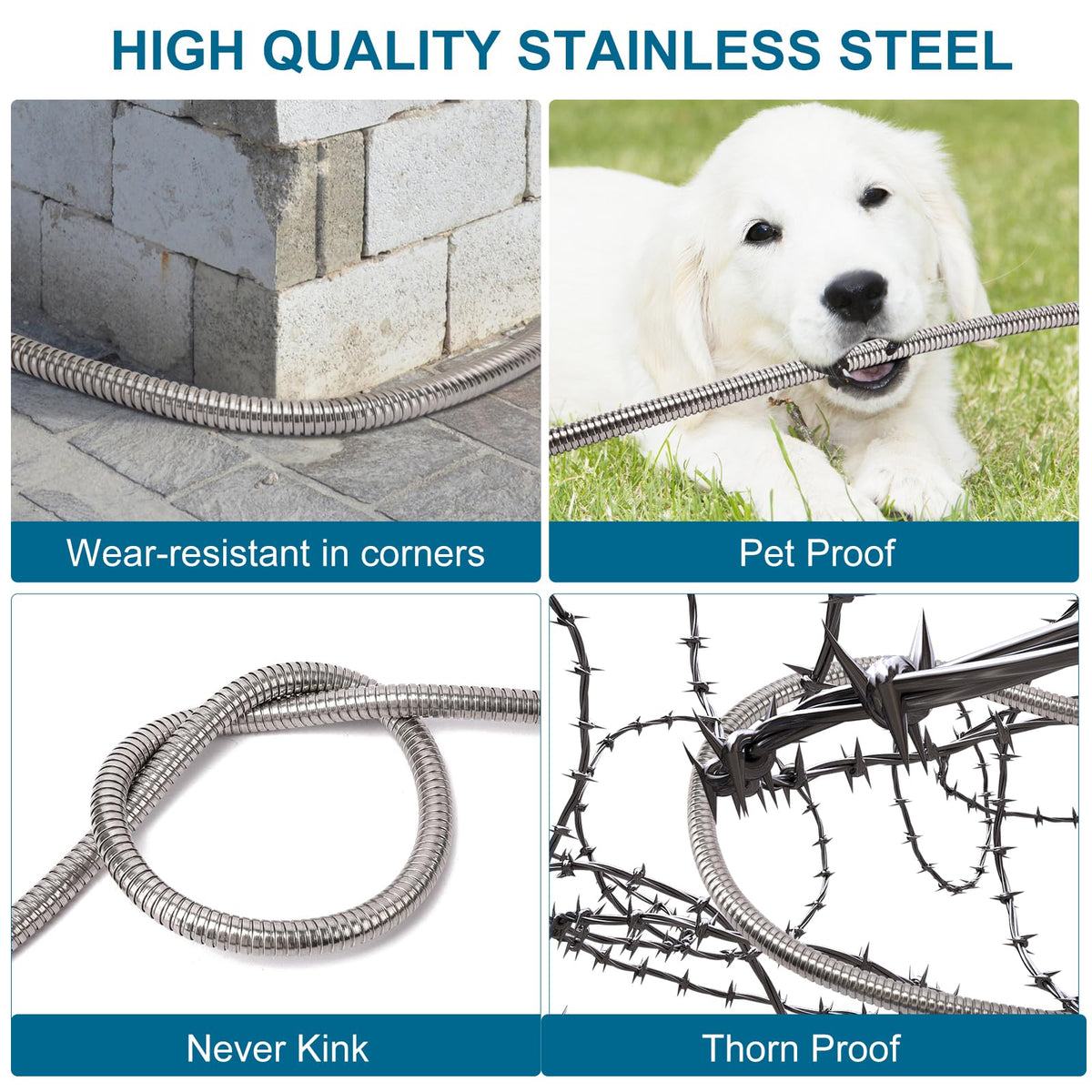 Metal Garden Hose 100 ft x 5/8 in Stainless Steel Non Expandable Kink Resistant A532427
