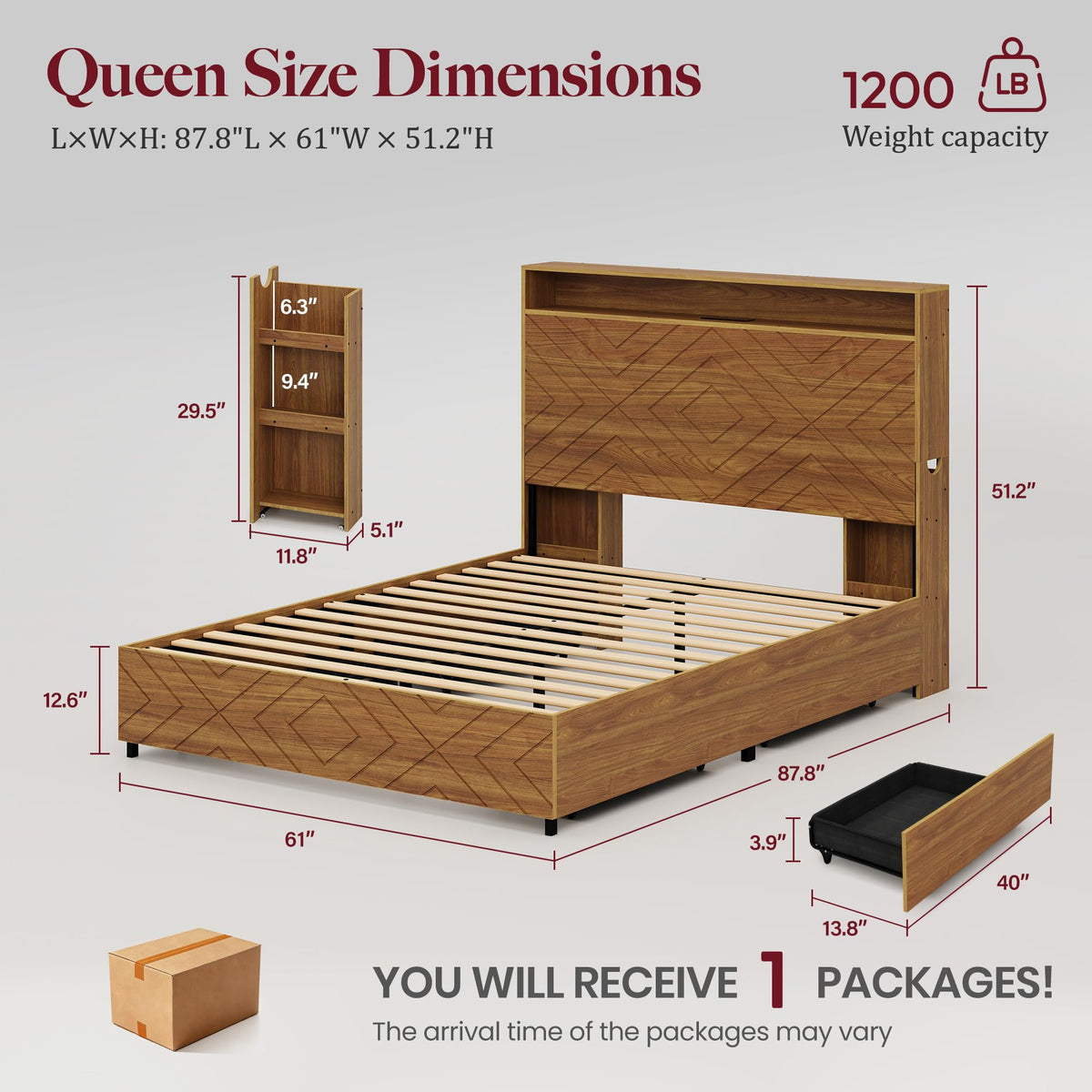 Queen Bed Frame with 4 Drawers K11139