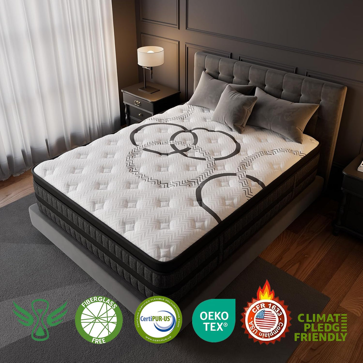 Queen 12 Inch Hybrid Euro Top Medium Firm Mattress Y1162