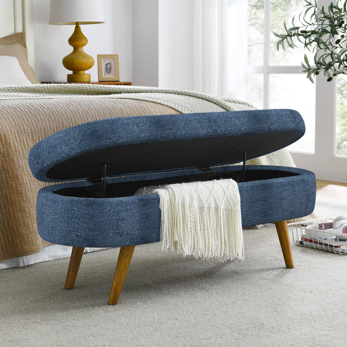 Oval Storage Bench with Rubber Wood Legs D167554
