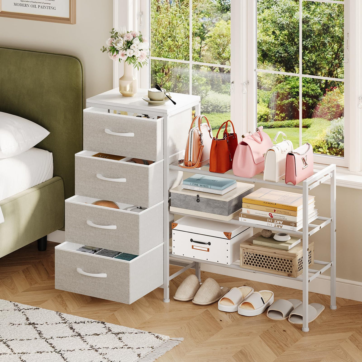 White 4 Drawer Fabric Dresser Z84718