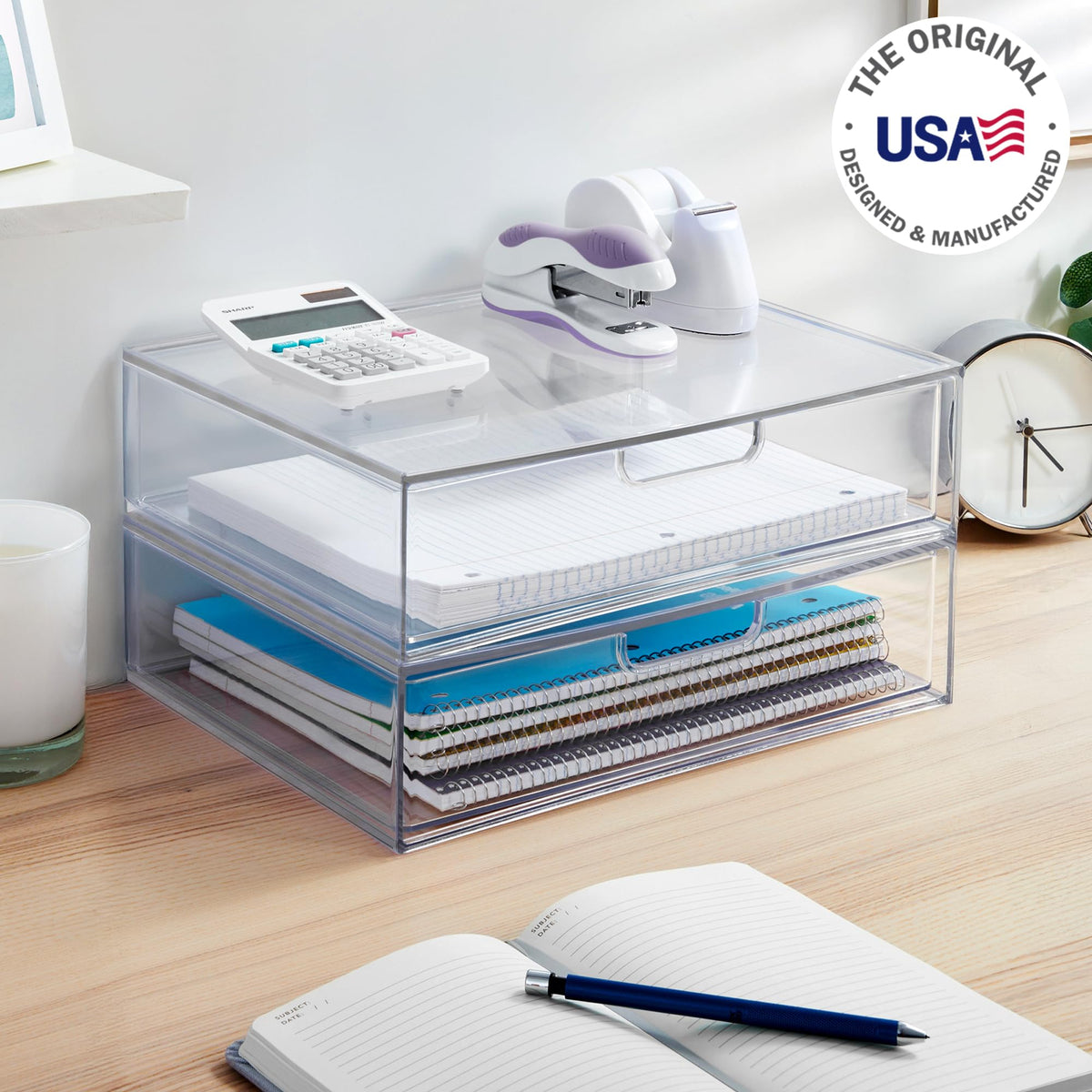 Clear Plastic Stackable Organizer Drawers Set of 2 D591