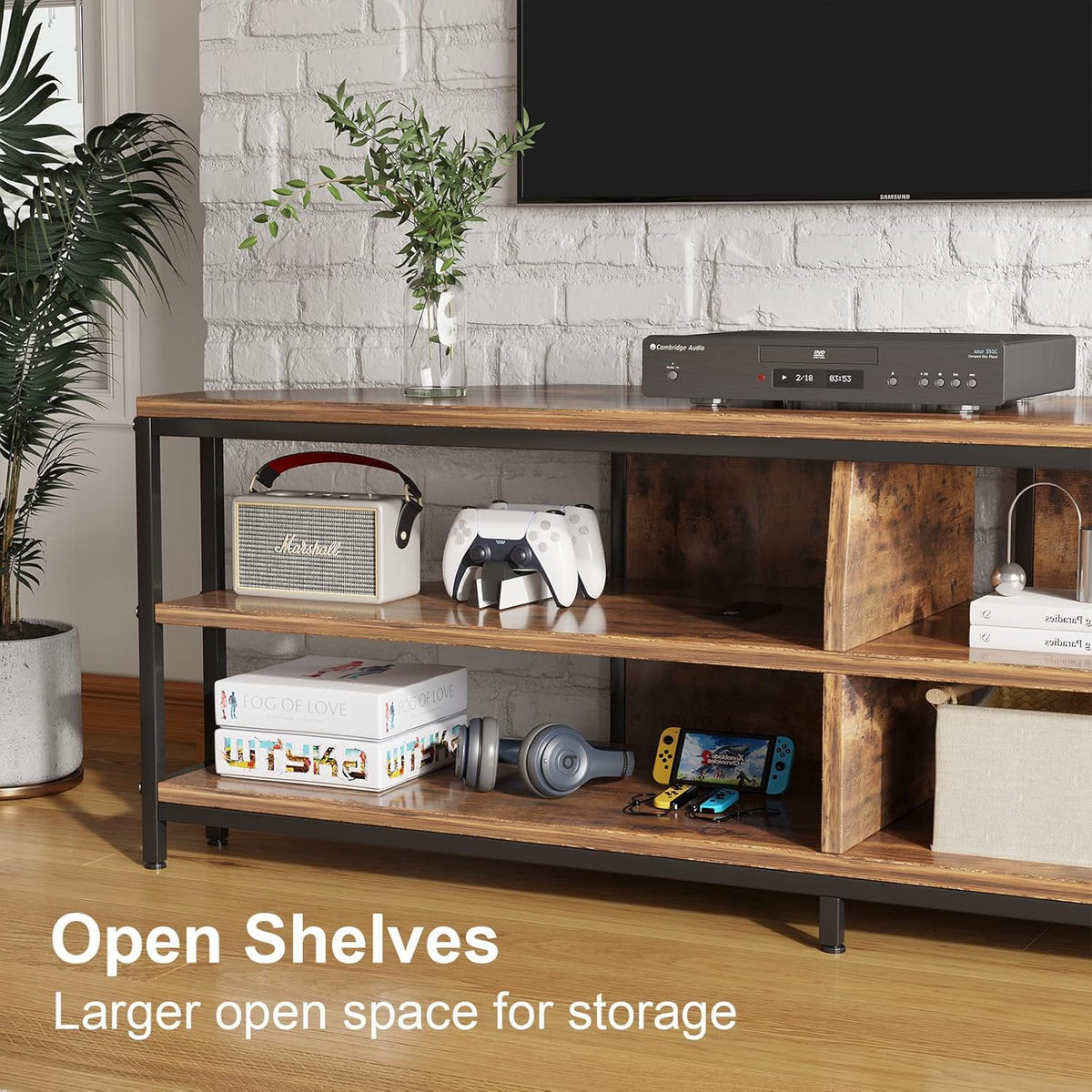 Corner TV Stand with Power Outlet, 55 Inch Rustic Brown K46074