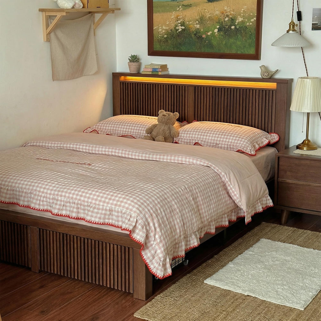 King Bed Frame with 2 Drawers and Storage Headboard P6667