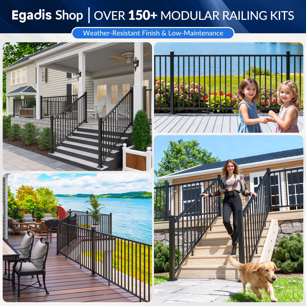 Aluminum Stair Railing Kit, 42 in x 4 ft Black M824041