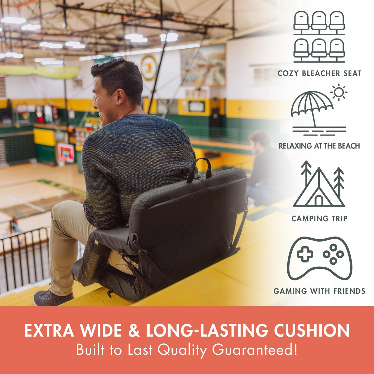Portable Reclining Stadium Seat with Back Support, Black S14081