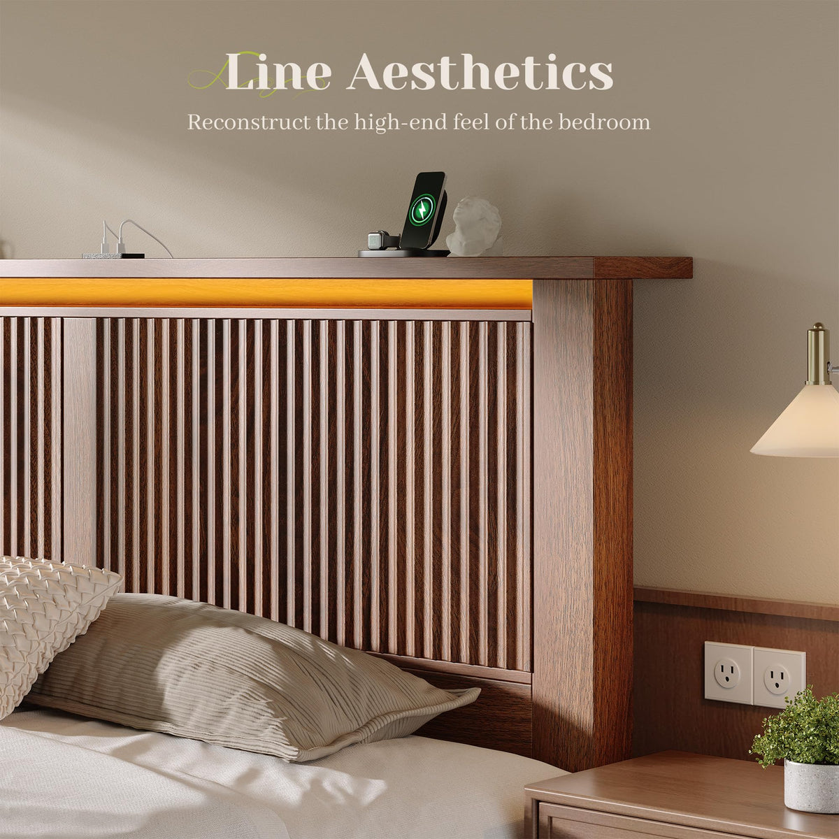 King Bed Frame with 2 Drawers and Storage Headboard P6667