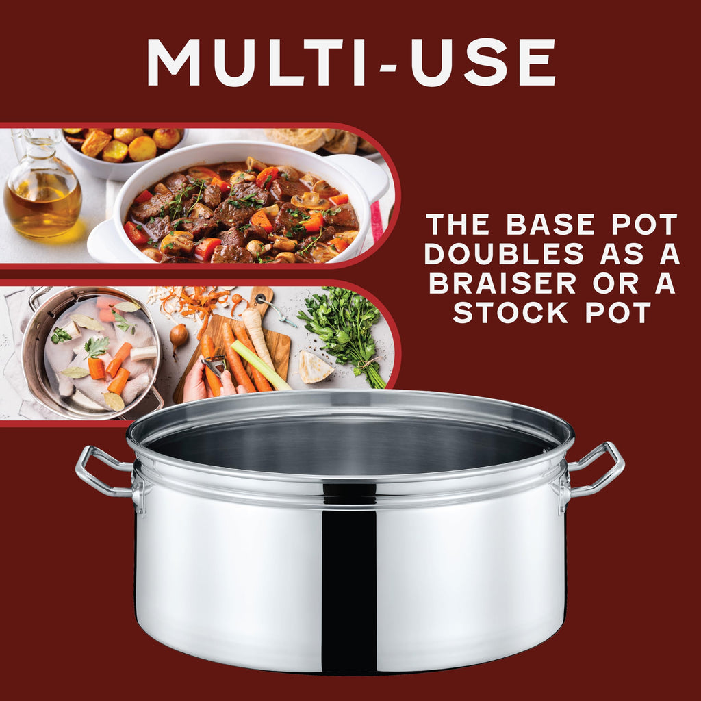 Extra Large Stainless Steel Stock Pot Steamer and Braiser Combo 40 QT T858680