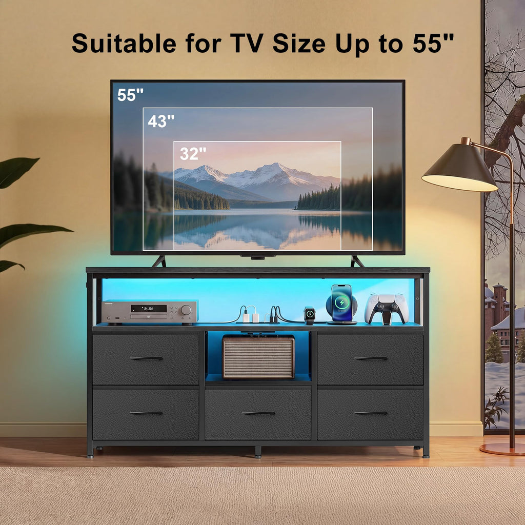 55 Inch Dresser TV Stand with Fabric Drawers J394320