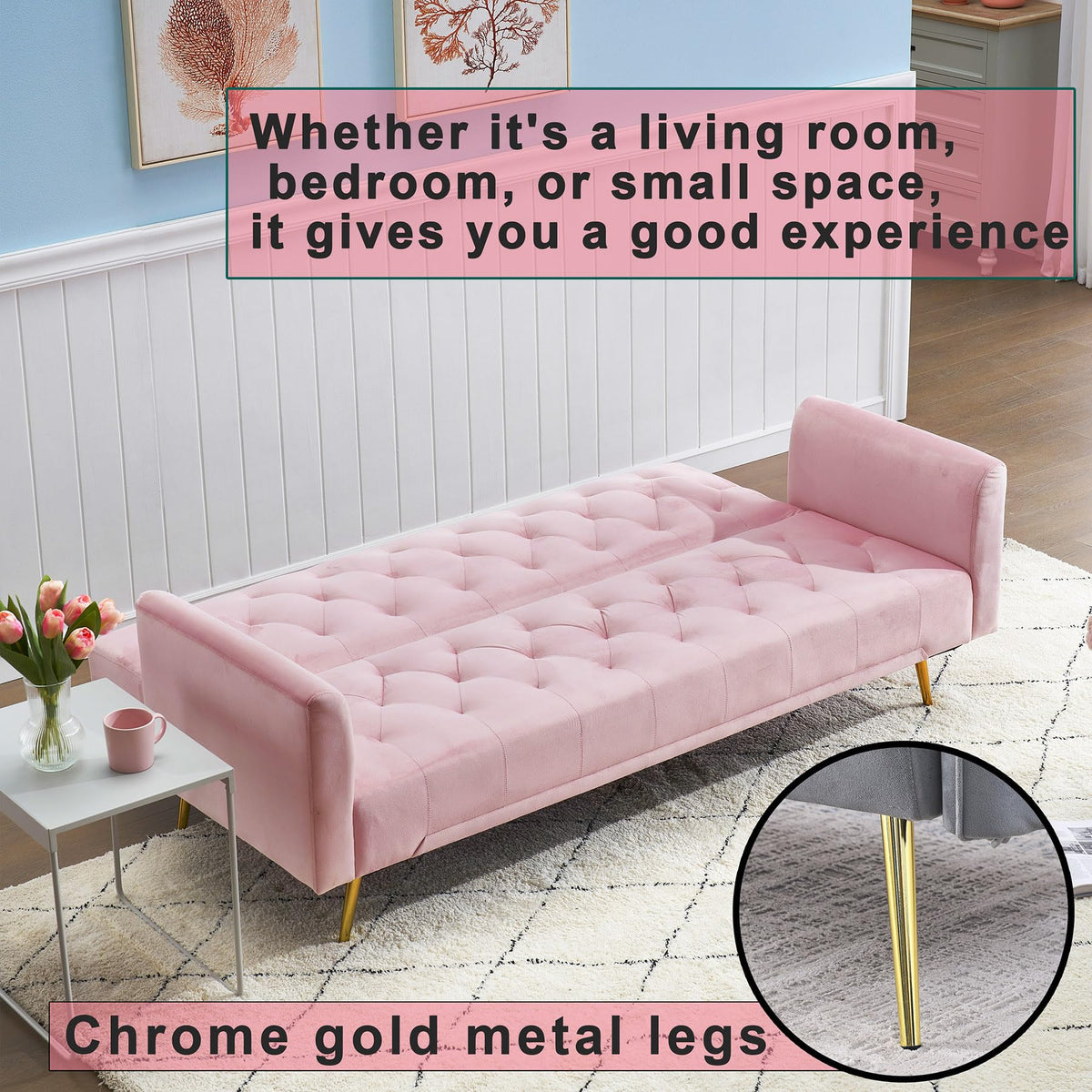 Pink Velvet Futon Sofa Bed W665537