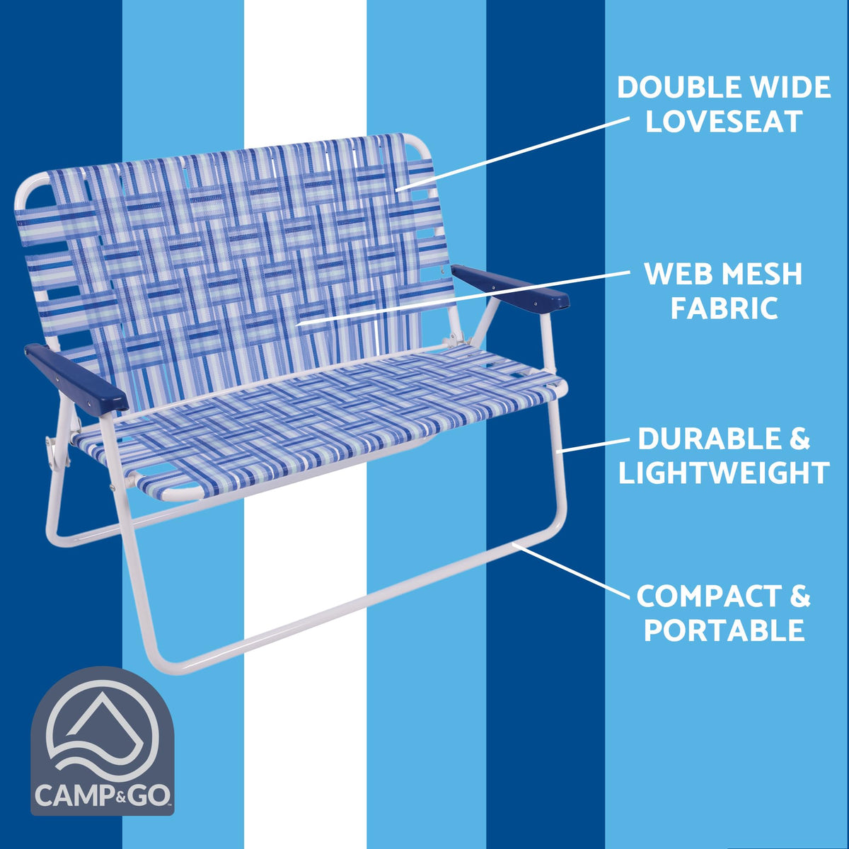 Blue/White Double-Wide Folding Web Lawn Chair X26274