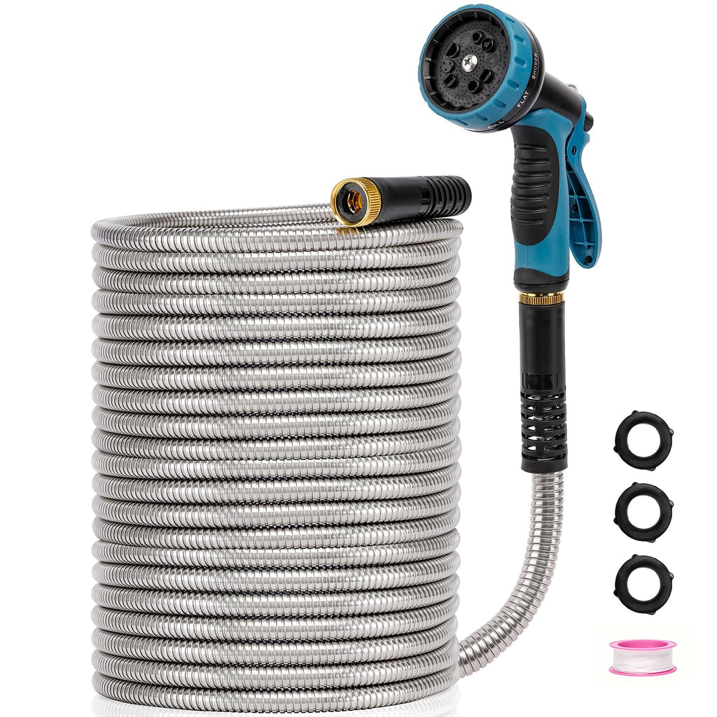 Metal Garden Hose 100 ft x 5/8 in Stainless Steel Non Expandable Kink Resistant A532427