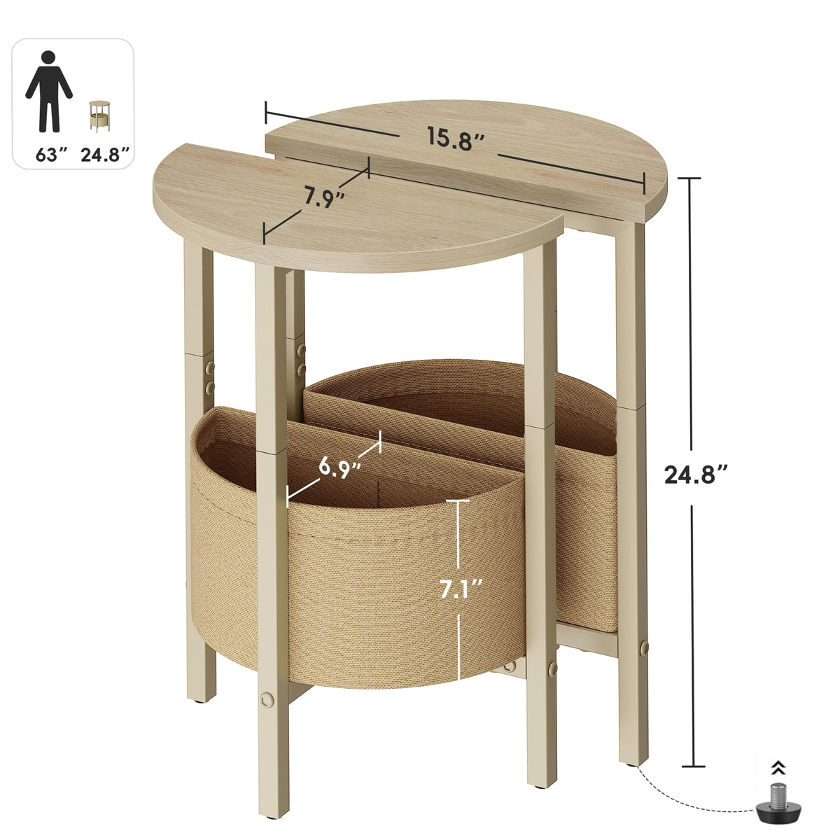 Small Round Side Table with Storage Basket, Set of 2 R779