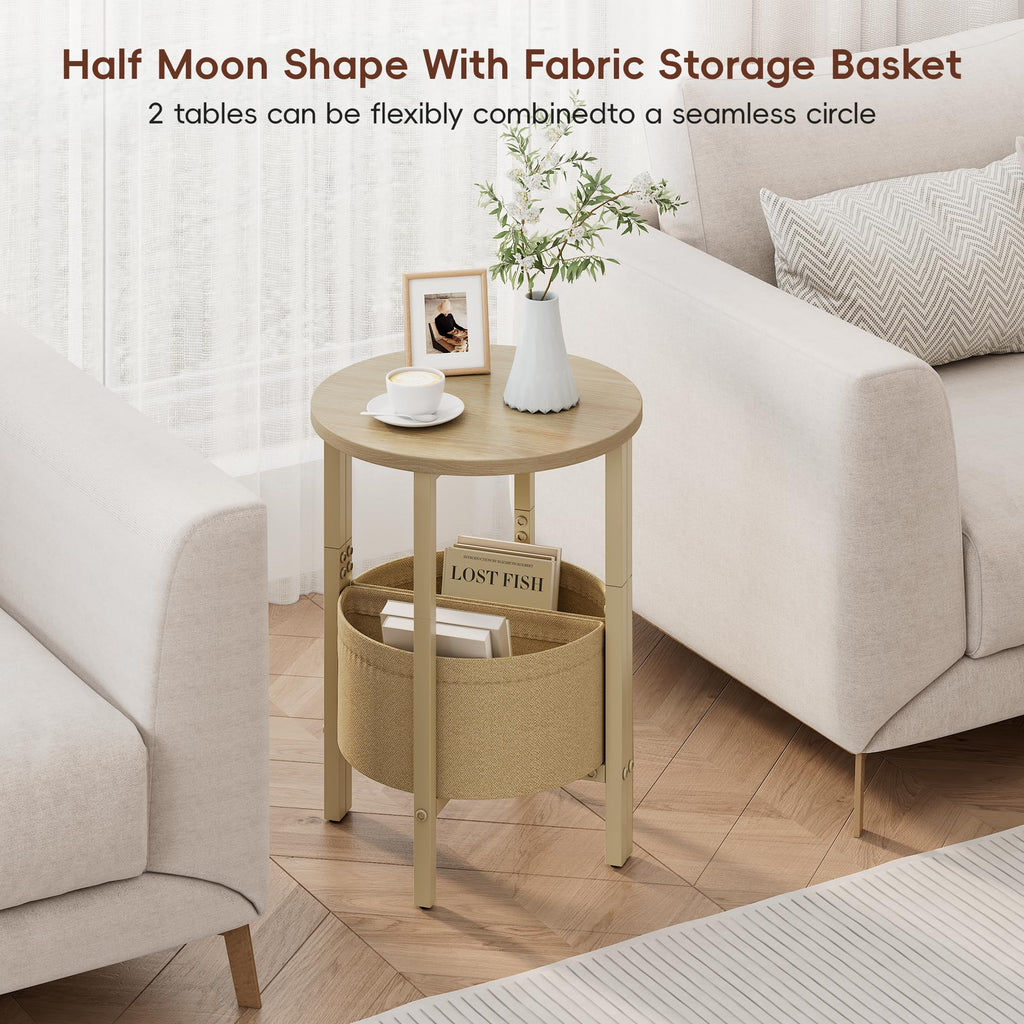Small Round Side Table with Storage Basket, Set of 2 R779