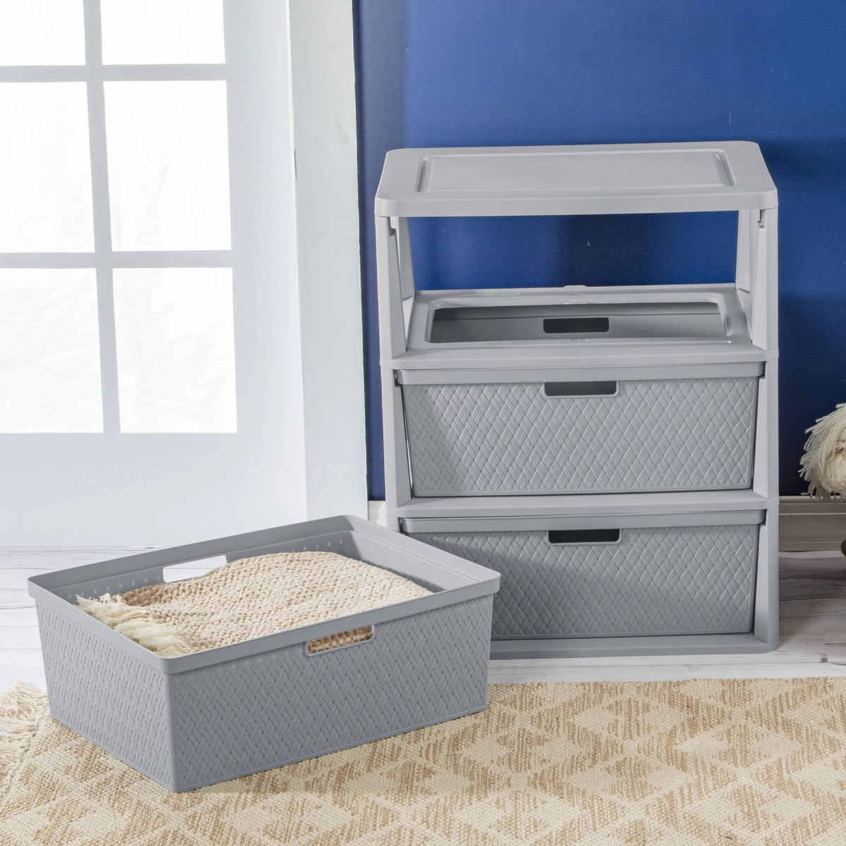 Gray 3 Drawer Storage Tower Y328