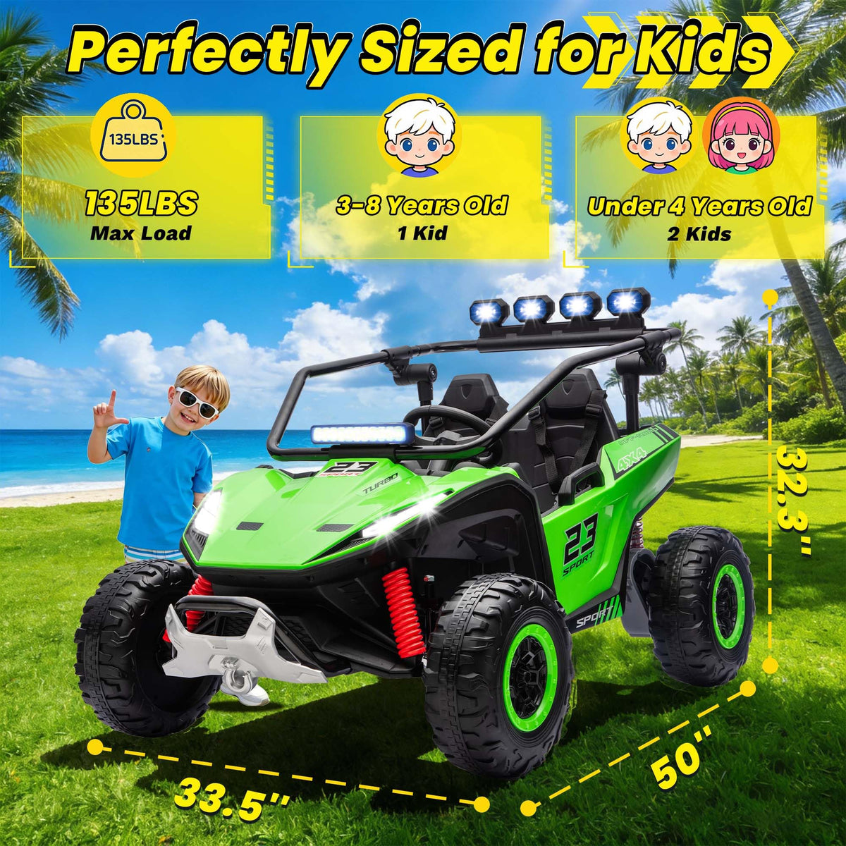 2-Seater Kids UTV with 4x200W Motor, 3-6MPH, Green E124010