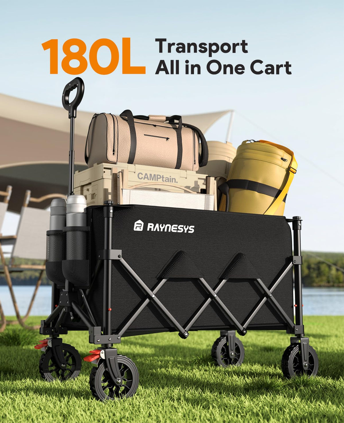 180L Foldable Wagon Cart with Wheels and Brakes A231158