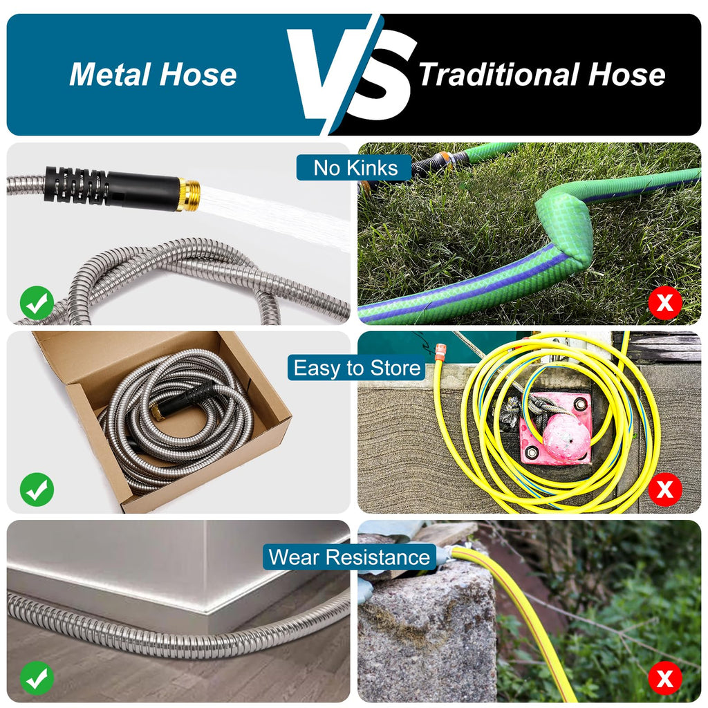 Metal Garden Hose 100 ft x 5/8 in Stainless Steel Non Expandable Kink Resistant A532427