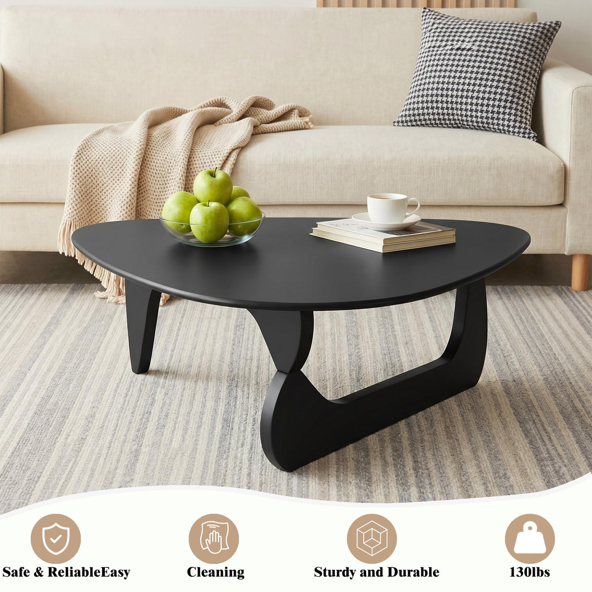 34" Black Coffee Table with Solid Wood Top R357