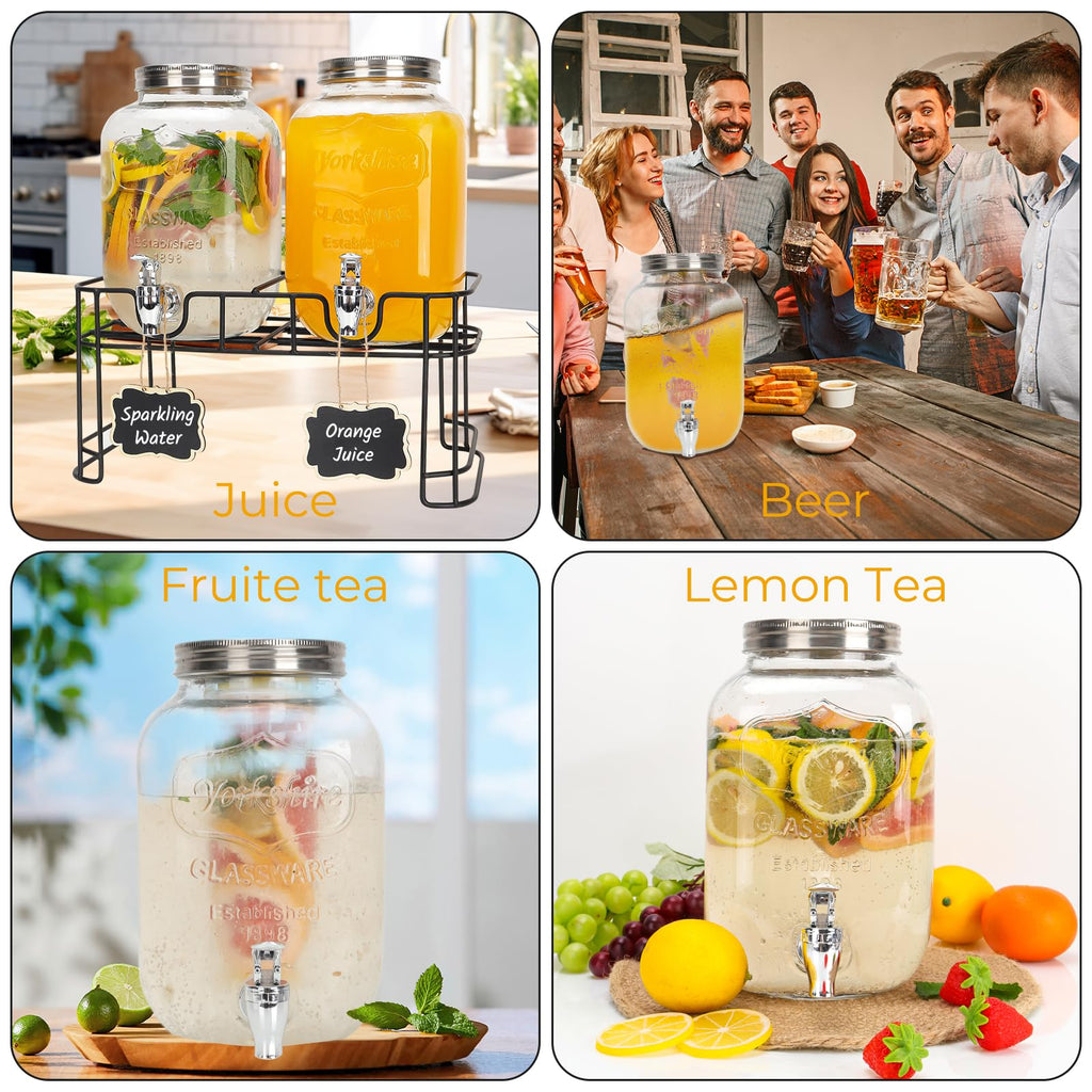 2 Pack 1 Gallon Glass Drink Dispensers with Stand S486