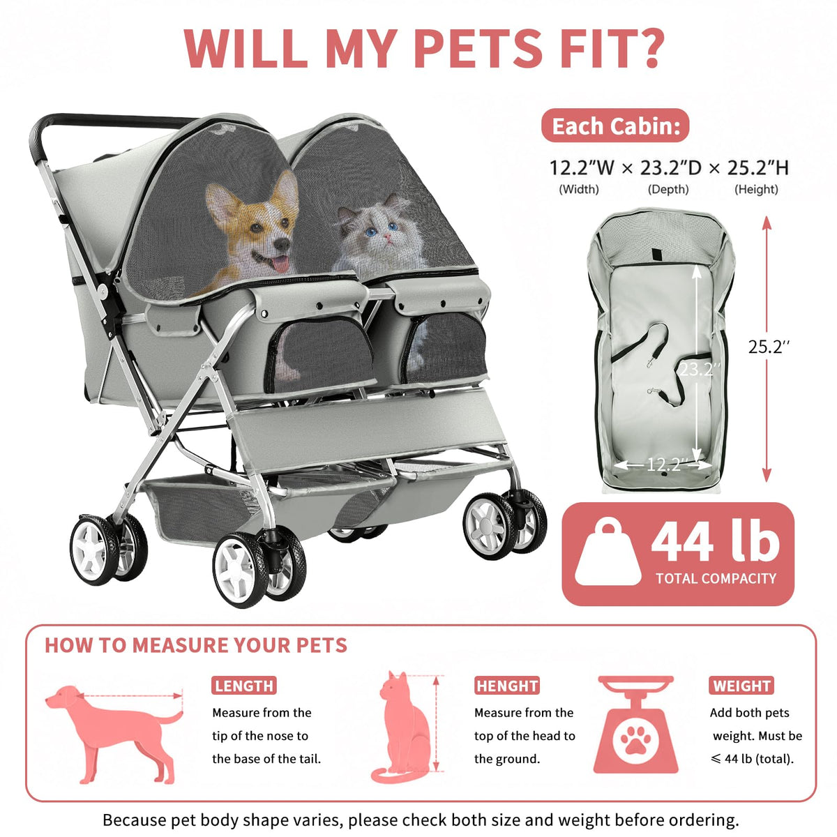 Gray Double Pet Stroller B81567