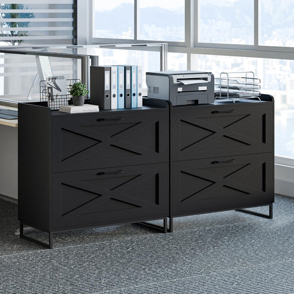 2 Drawer Black File Cabinet with Charging Station Z6693