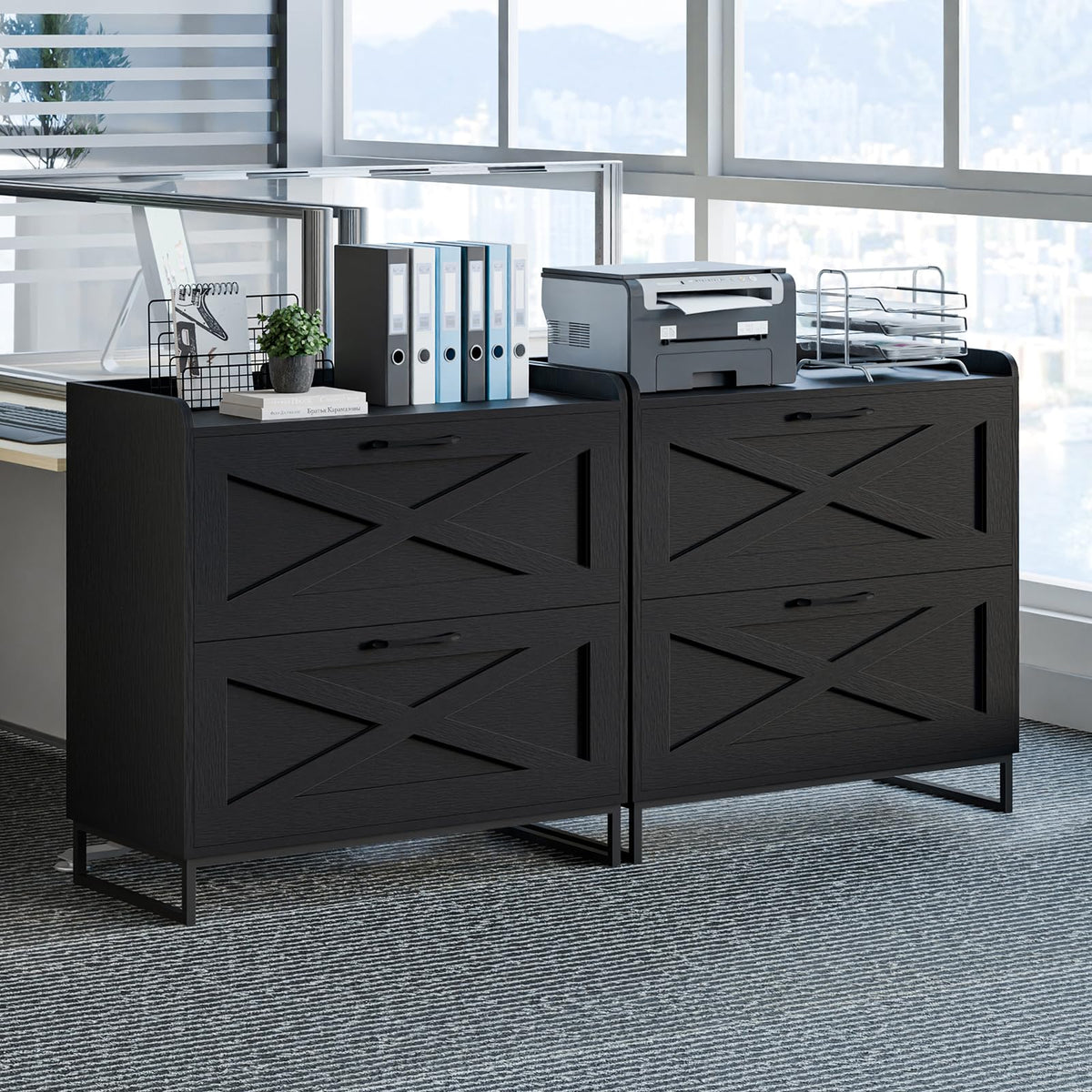 2 Drawer Black File Cabinet with Charging Station Z6693