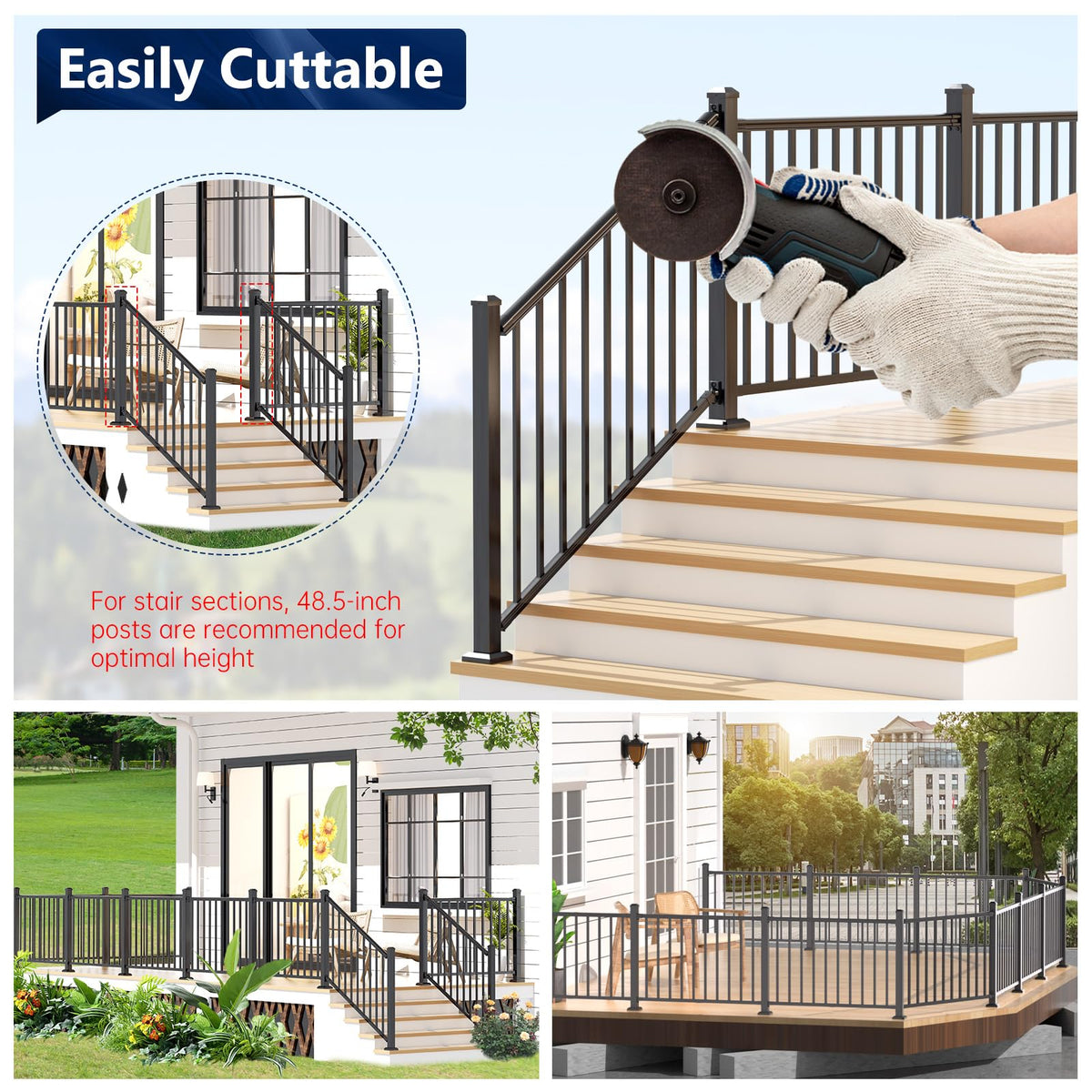Aluminum Stair Railing Kit, 42 in x 4 ft Black M824041