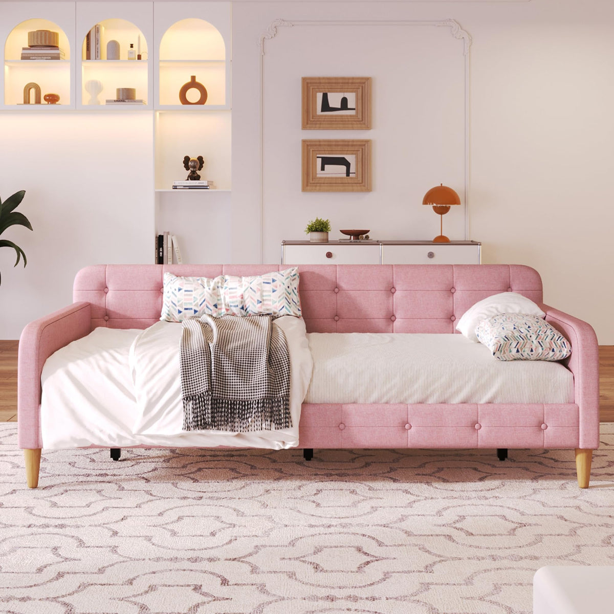 Twin Linen Upholstered Daybed Sofa Bed with Button Tufted Design P8092