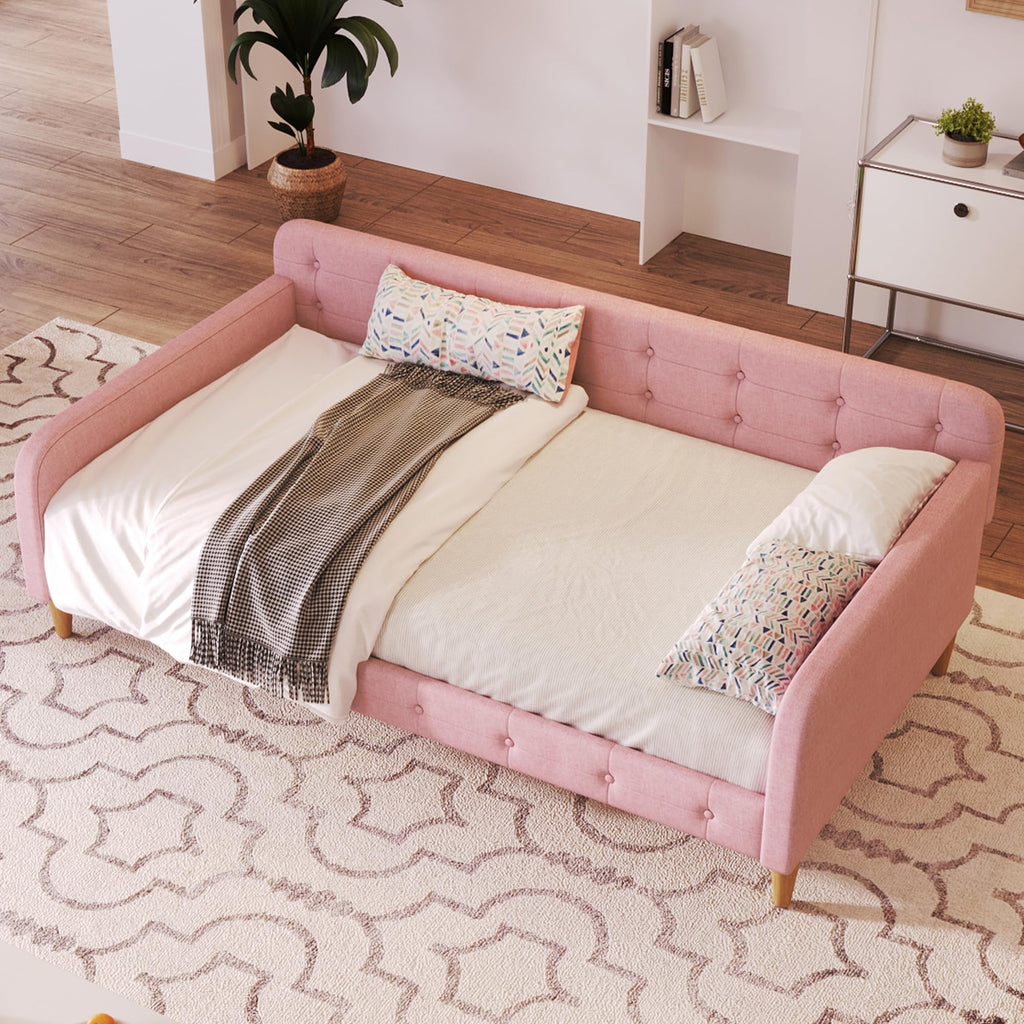 Twin Linen Upholstered Daybed Sofa Bed with Button Tufted Design P8092
