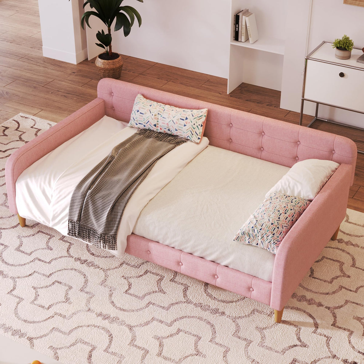 Twin Linen Upholstered Daybed Sofa Bed with Button Tufted Design P8092
