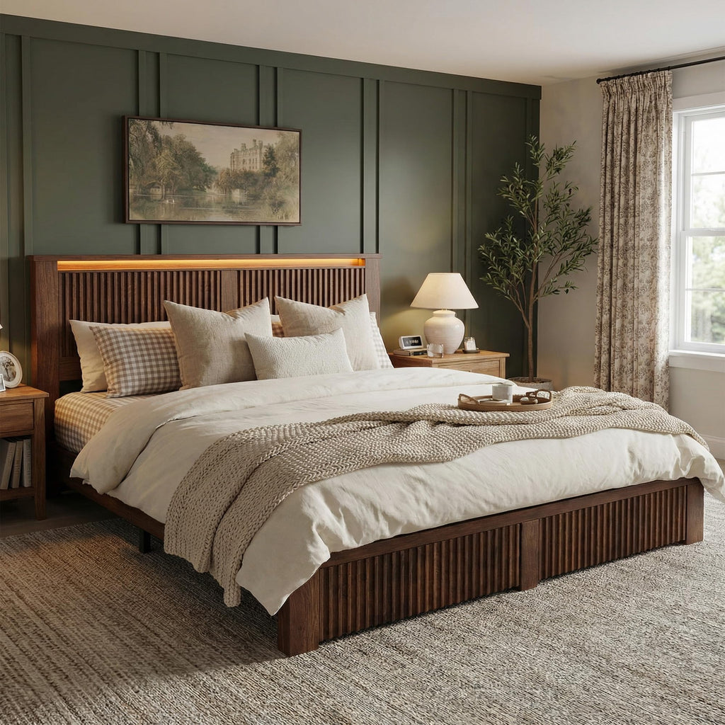 King Bed Frame with 2 Drawers and Storage Headboard P6667