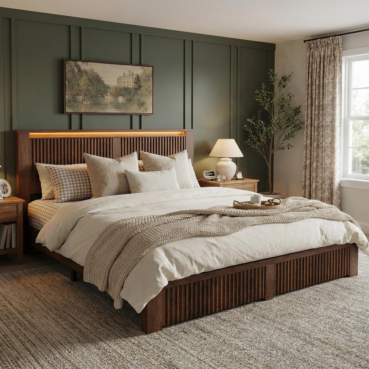 King Bed Frame with 2 Drawers and Storage Headboard P6667
