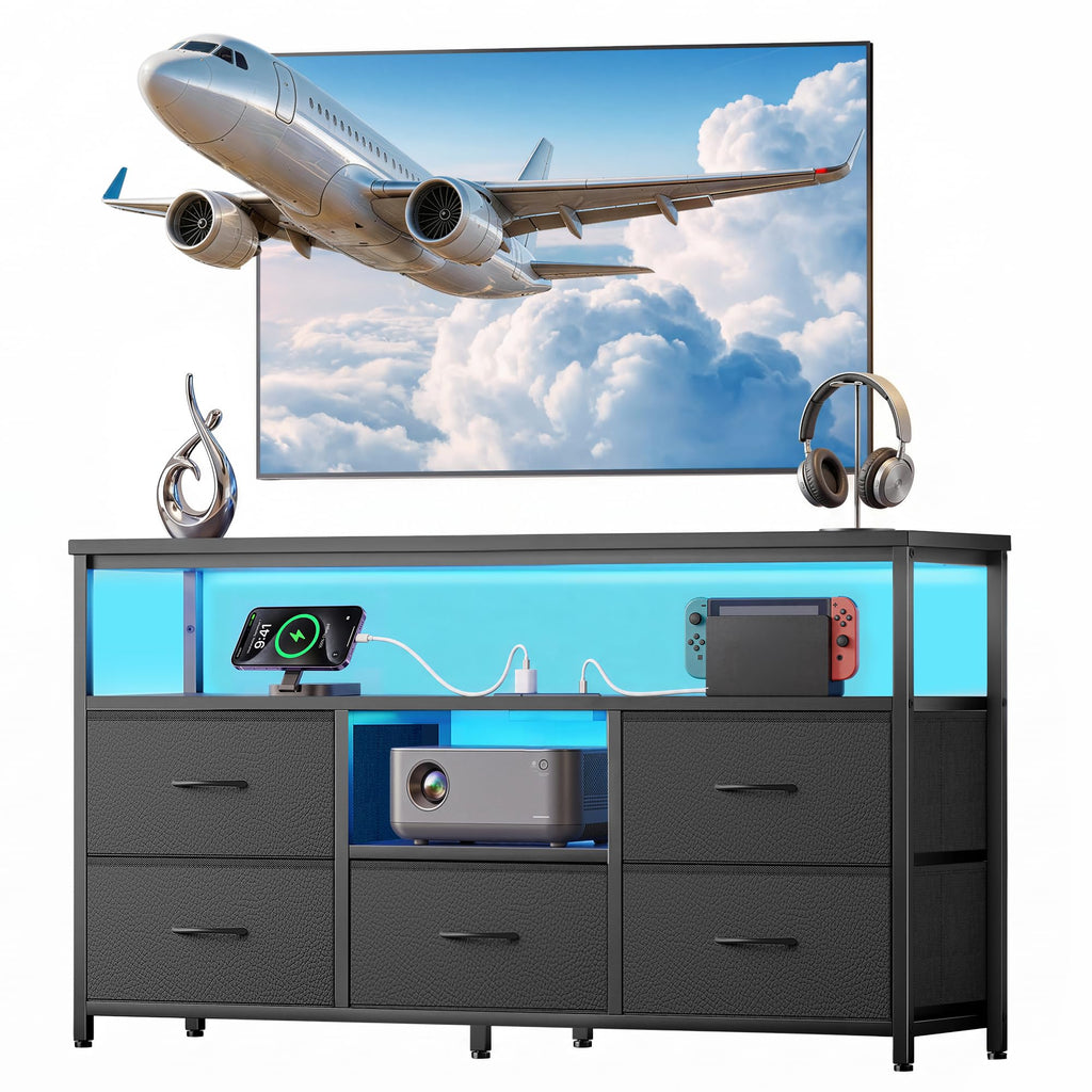 55 Inch Dresser TV Stand with Fabric Drawers J394320