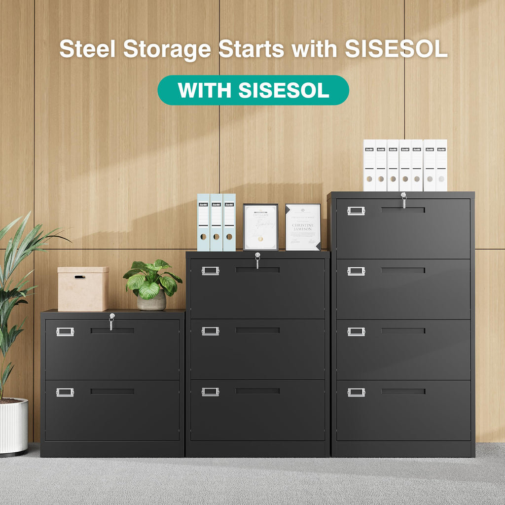 Black 4 Drawer Metal Lateral File Cabinet with Lock H442322