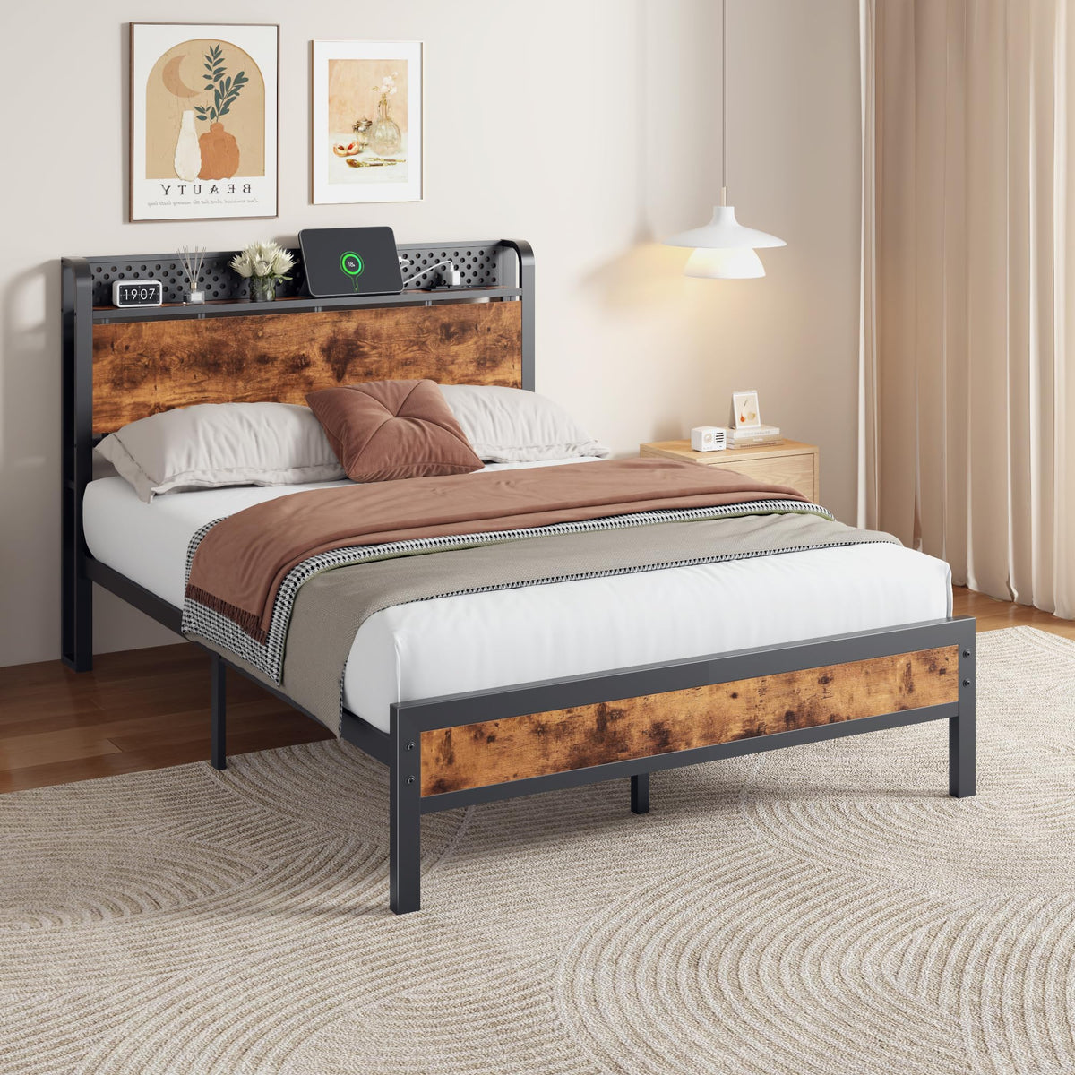 Full Bed Frame with Headboard and LED Lights V315103