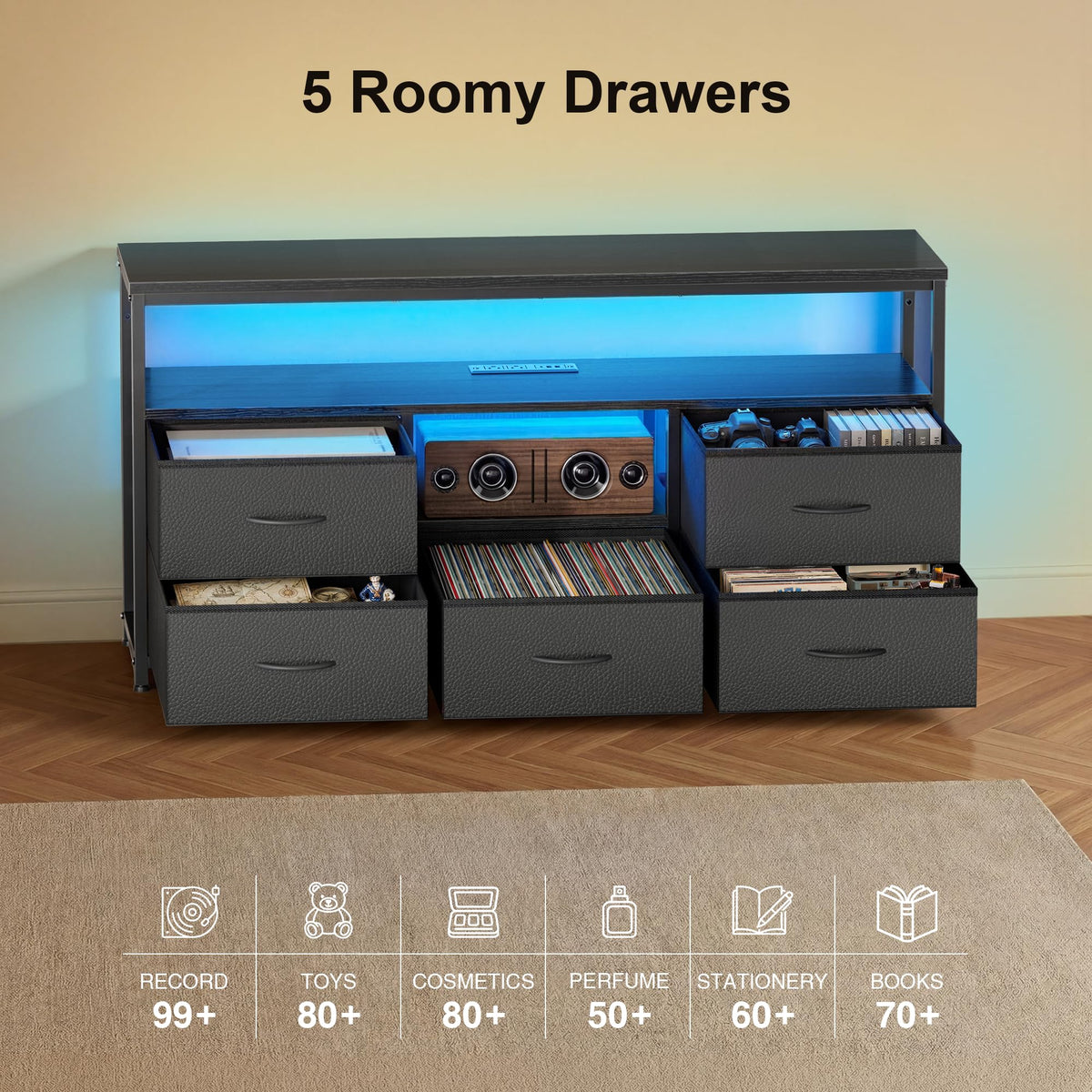 55 Inch Dresser TV Stand with Fabric Drawers J394320