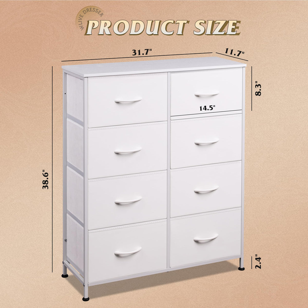 White 8 Drawer Fabric Dresser H635158