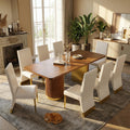 78" Walnut Dining Table Set with White Leather Chairs for 8 K7429