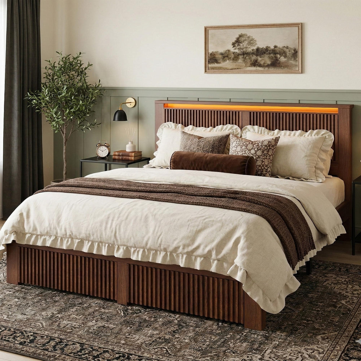 King Bed Frame with 2 Drawers and Storage Headboard P6667