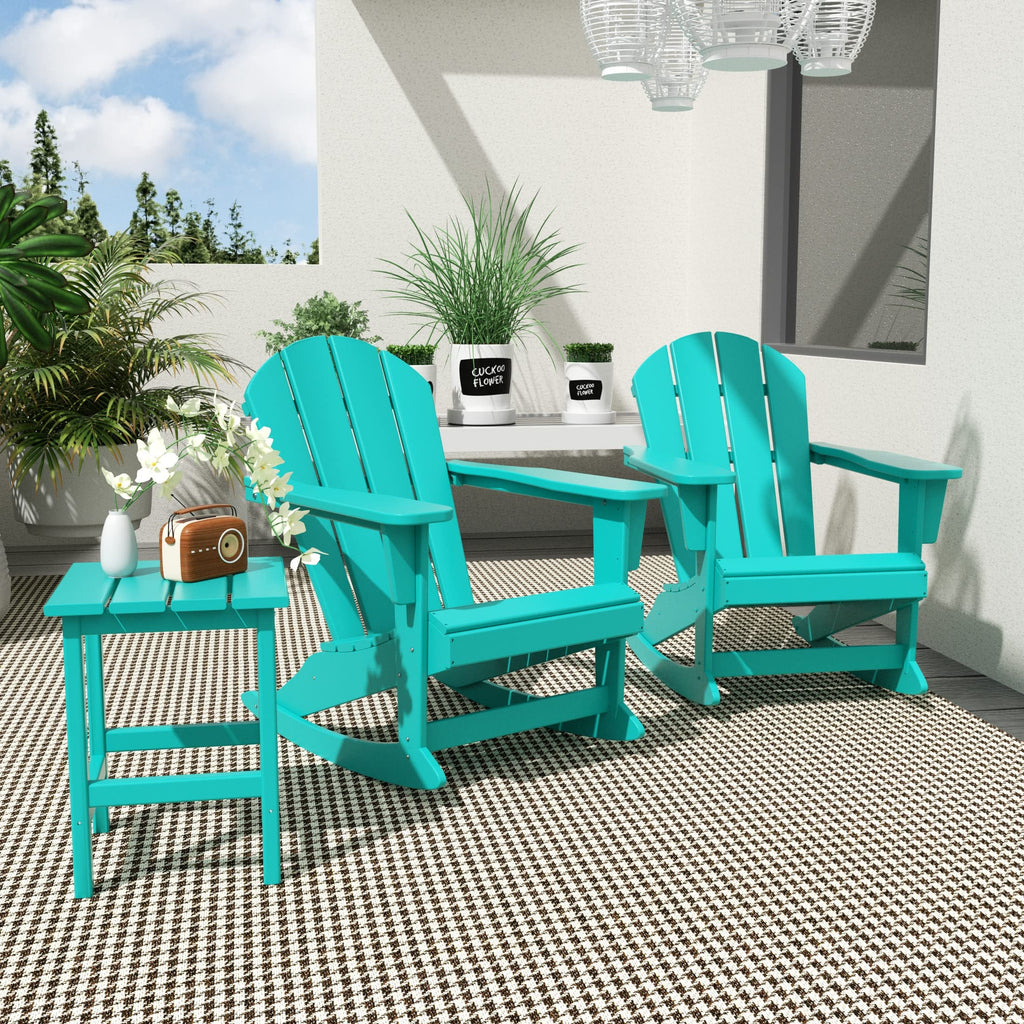 HDPE Turquoise Poly Adirondack Rocking Chair 3-Piece Set with Side Table E153848