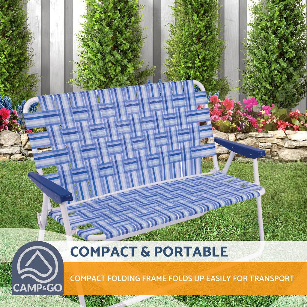 Blue/White Double-Wide Folding Web Lawn Chair X26274
