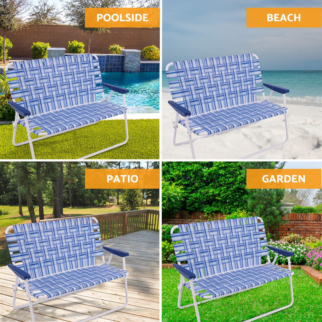 Blue/White Double-Wide Folding Web Lawn Chair X26274