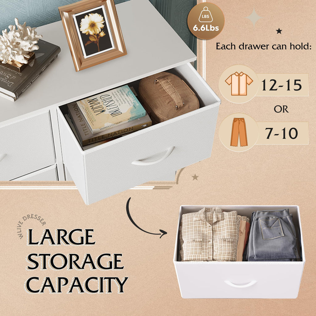 White 8 Drawer Fabric Dresser H635158