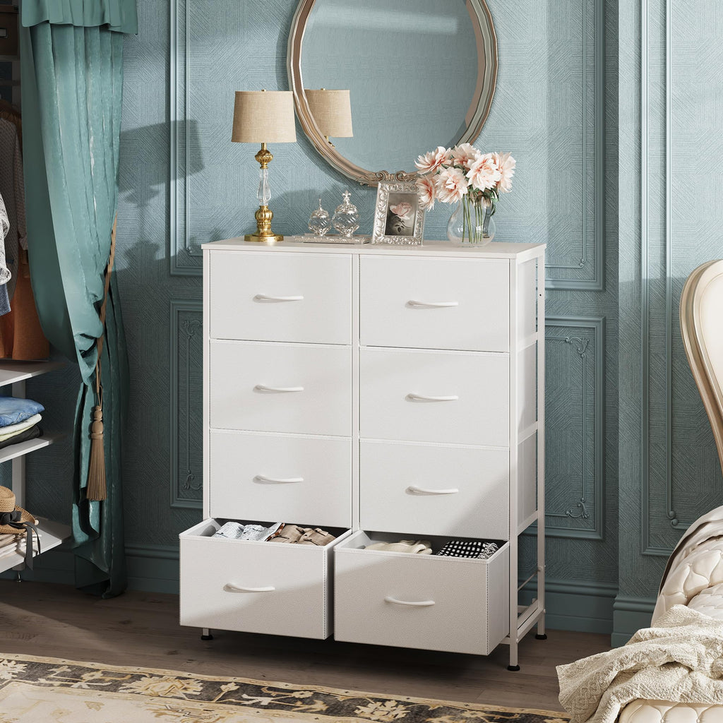 White 8 Drawer Fabric Dresser H635158