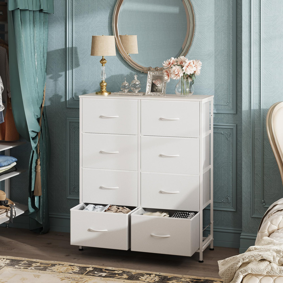 White 8 Drawer Fabric Dresser H635158