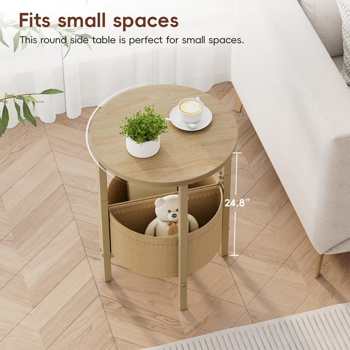 Small Round Side Table with Storage Basket, Set of 2 R779