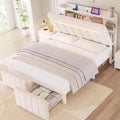 White Upholstered Storage Bed Frame Full Size with Drawers and Charging Station D40669